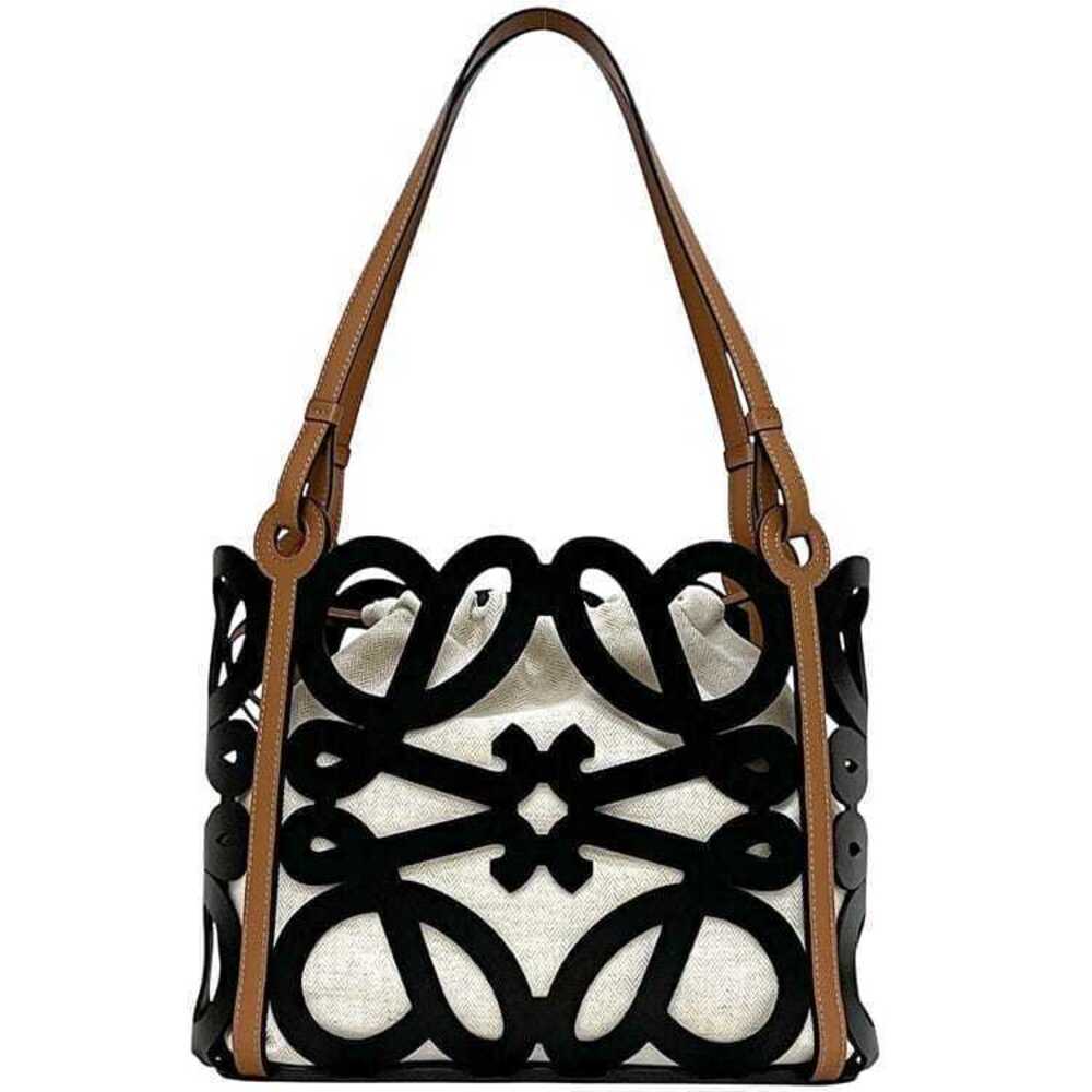 Loewe Anagram Cutout Tote Bag Black Brown Leather Drawstring Shoulder Inner